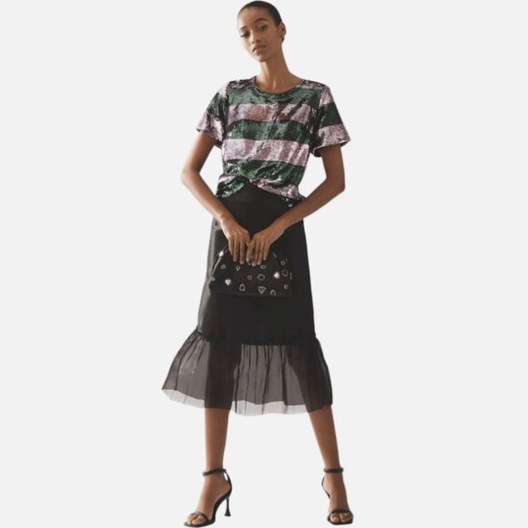 Brand New Maeve Short-Sleeve Sequin Striped Top - Picture 2 of 7